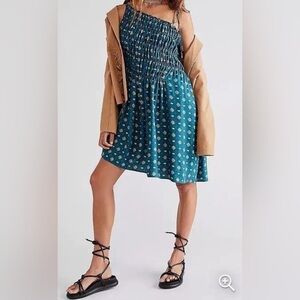 Free People Women Size XS Emerald Green One‎ Shoulder Sleeveless Bohemian Dress